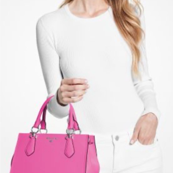 Michael Kors Medium Sized Marilyn Saffiano Leather Fuchsia Pink Satchel - Picture 2 of 8